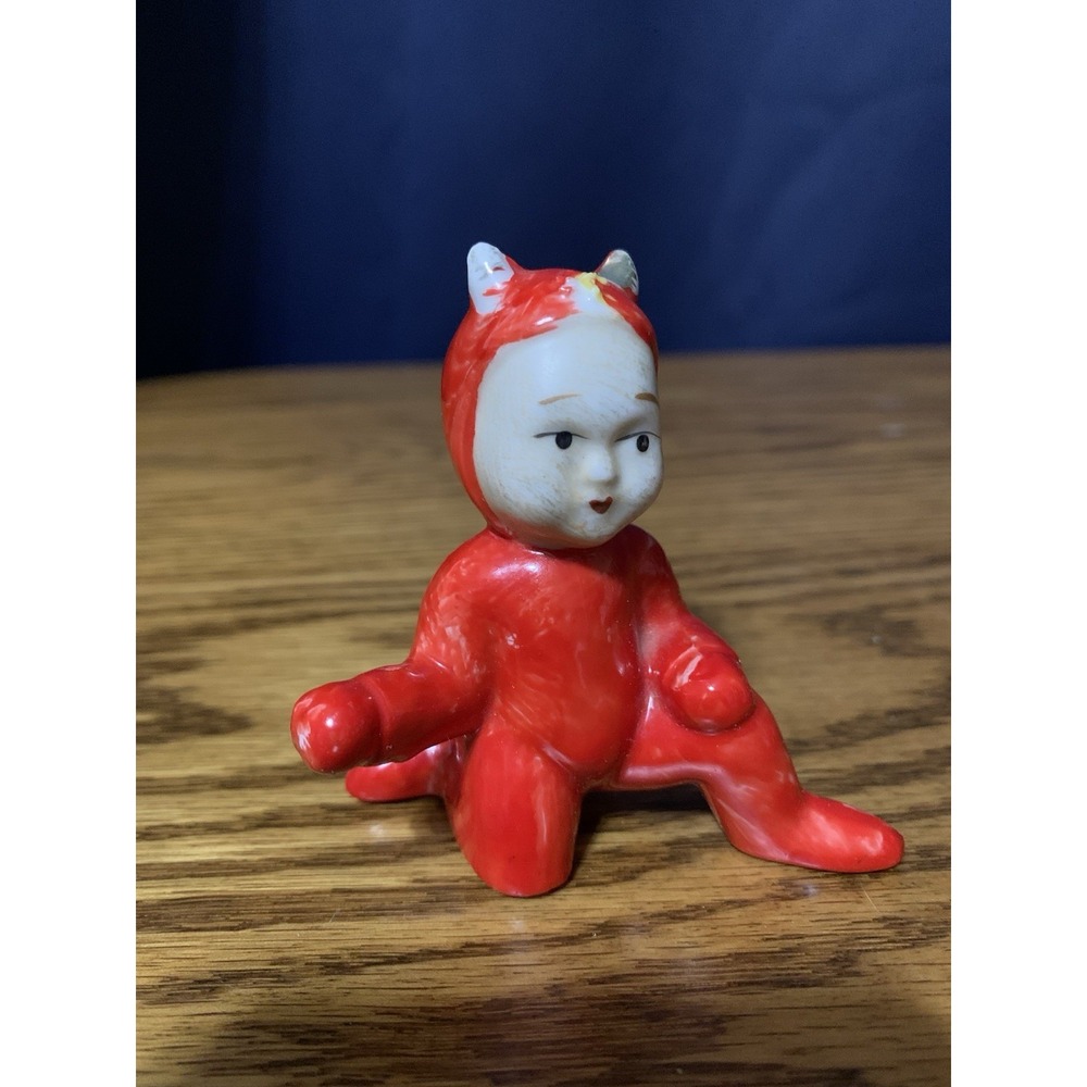 Vintage Lefton Little Red Devil Halloween Costume Porcelain Figurine